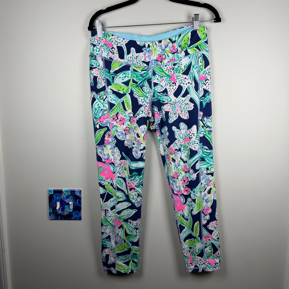 Lilly Pulitzer Luxletic Weekender Midi Leggings Navy Sway this Way Floral Large